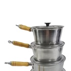 Jogo Caçarola Panela Alumínio Polido Cabo Madeira 14 Ao 22cm