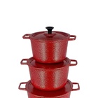 Jogo Caçarola Panela Craqueada Alça Alumínio Fundido Vermelho