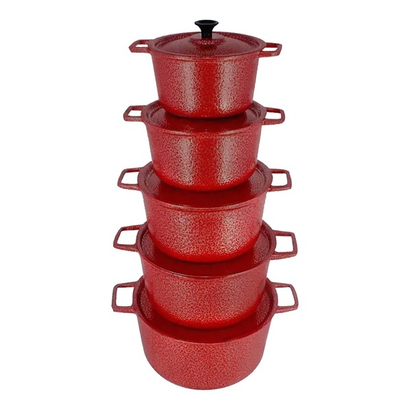 Jogo Caçarola Panela Craqueada Alça Alumínio Fundido Vermelho