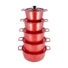 Jogo Caçarola Panela Craqueada Alça Alumínio Fundido Vermelho