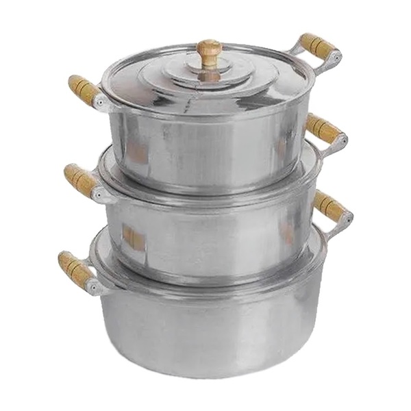 Jogo Caçarola Reta Alumínio Polido Alça De Madeira 26 Ao 30