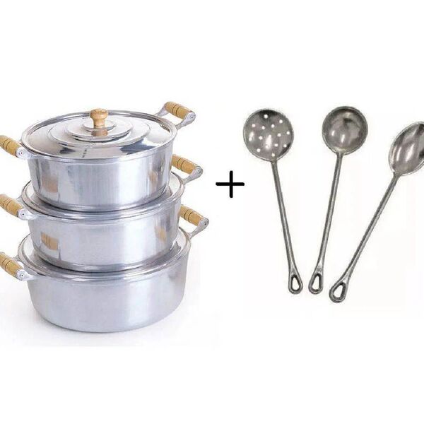 Jogo Caçarolas Alça Madeira Polida Restaurante + Kit Brinde