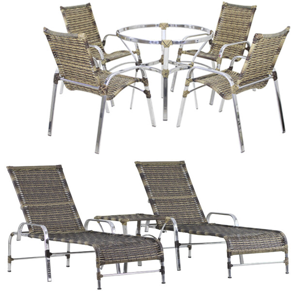 Jogo Cadeiras E Mesa Emily E 2 Espreguiçadeiras Regulável Tra