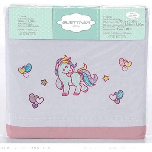 Jogo Cama Baby Malha Liso Bor Unicórnio 3 Peças Rosa