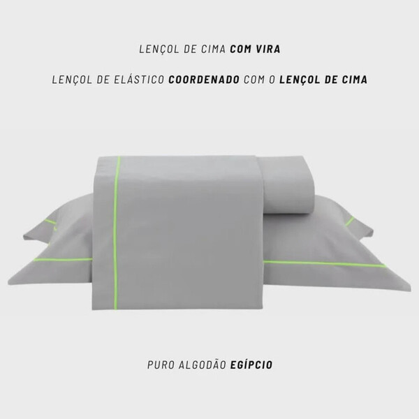 Jogo Cama Festone Neon 200fios Casal  Cinza/amarelo