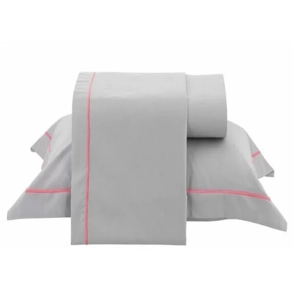 Jogo Cama Festone Neon 200fios Casal  Cinza/rosa