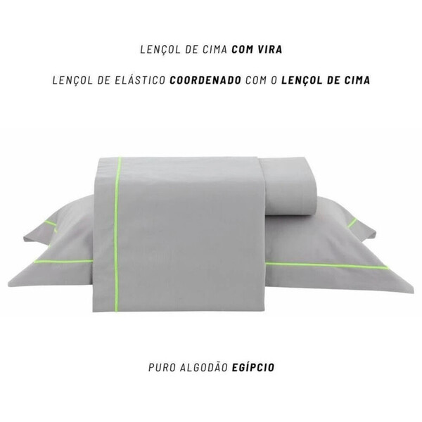 Jogo Cama Festone Neon 200fios King  Cinza/amarelo