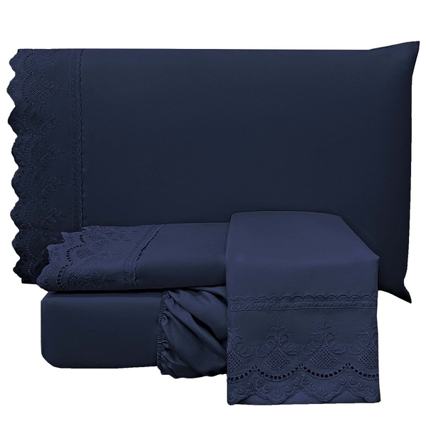Jogo Cama King Angely Bordado Inglês 4pç 100% Poliéster - Mar