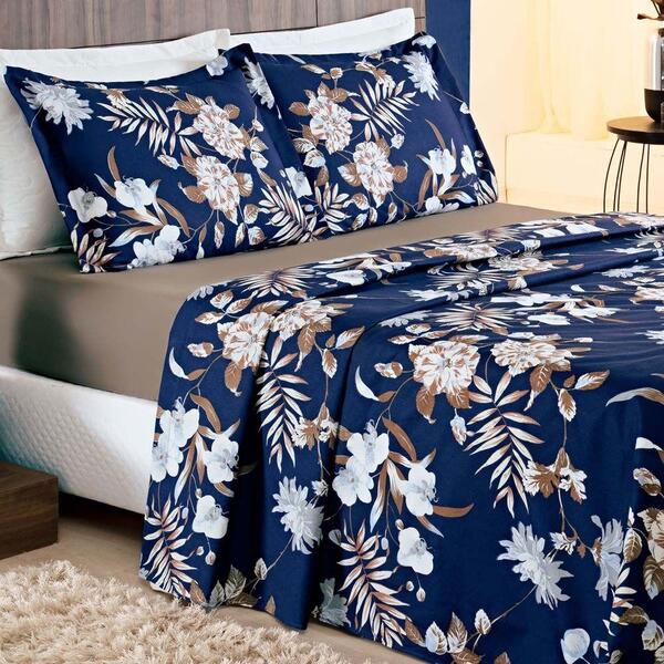 Jogo Cama Lençol Amaranto Casal Estampado 180 Fios 4 Peças -