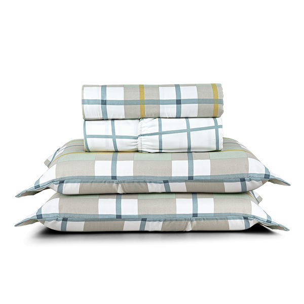 Jogo Cama Lençol Belle King 400 Fios Estampado 4 Peças Grid V