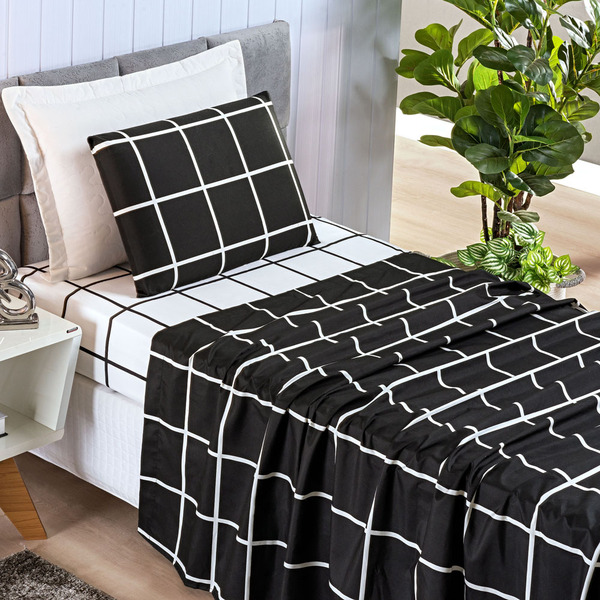 Jogo Cama Lençol Brooklyn Solteiro Quadriculado Micropercal 2