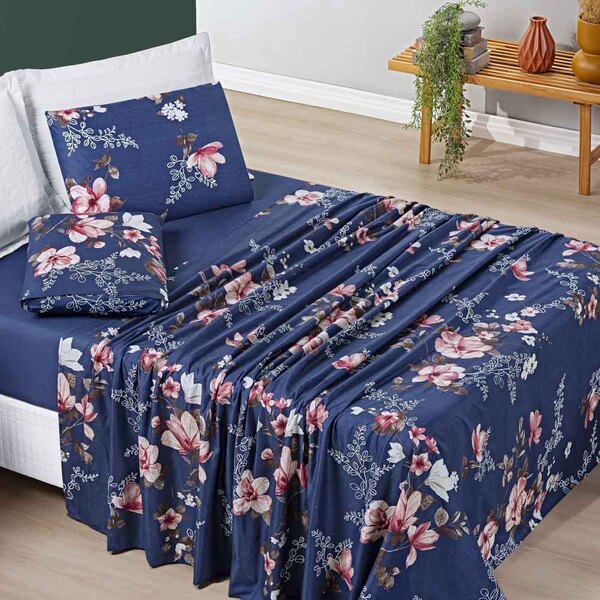 Jogo Cama Lençol Celi King Micropercal 200 Fios 4 Peças - Azu