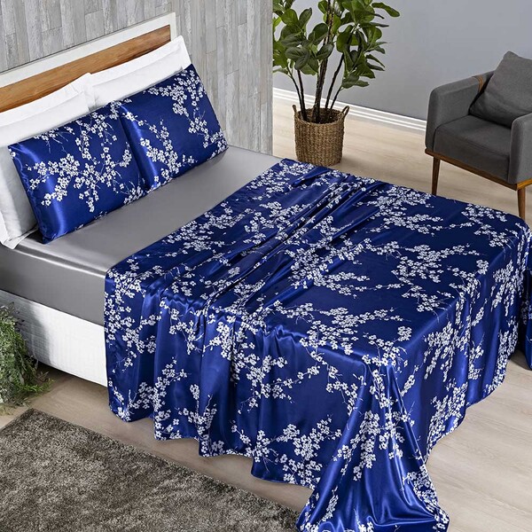 Jogo Cama Lençol Charme Padrão 4 Peças - Azul - 100% Poliéster