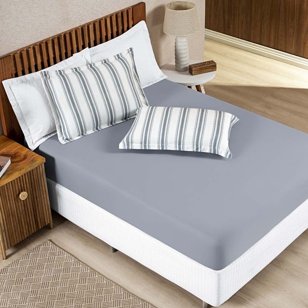 Jogo Cama Lençol Daily Casal Padrão Malha 100% Algodão Listra