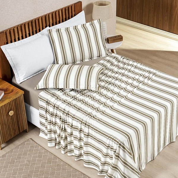 Jogo Cama Lençol Daily Casal Padrão Malha 100% Algodão Listra