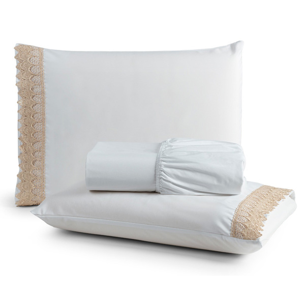 Jogo Cama Lençol Haia King Percal 200 Fios Algodão Guipir Bor