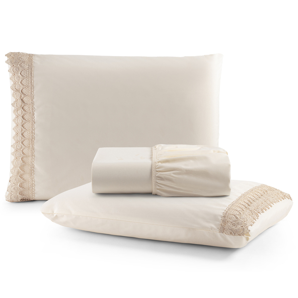 Jogo Cama Lençol Haia King Percal 200 Fios Algodão Guipir Bor