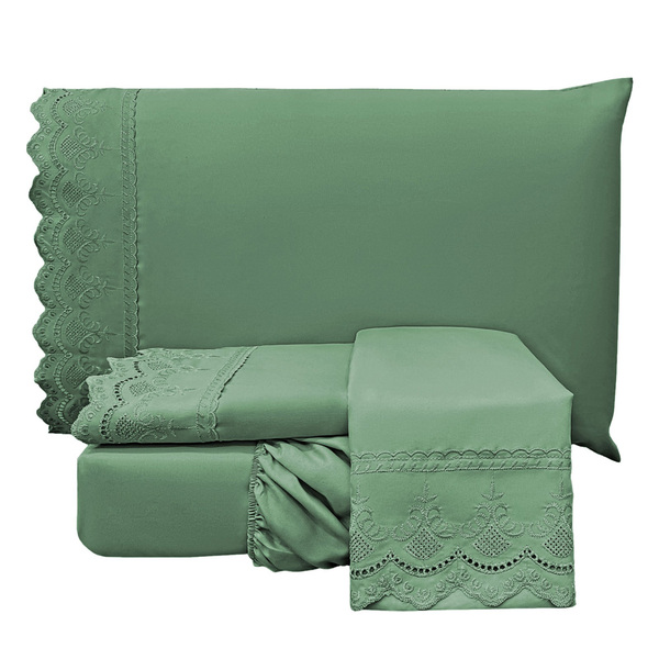 Jogo Cama Lençol Loren Queen Bordado Inglês Micro Percal 300