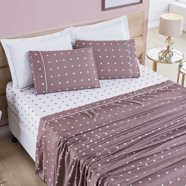 Jogo Cama Lençol Meggy Poá Solteiro Bolinhas Micropercal 200