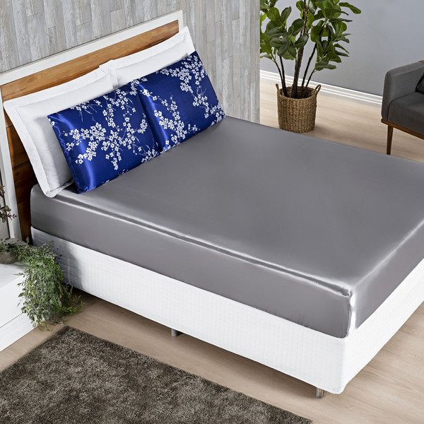 Jogo Cama Lençol Vine King Cetim Estampado Alto Brilho 3 Peça