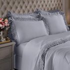 Jogo Cama Queen 300 Fios Cristal Renda Sahar 4 Peças  Cinza