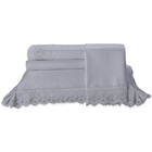 Jogo Cama Queen 300 Fios Cristal Renda Sahar 4 Peças  Cinza