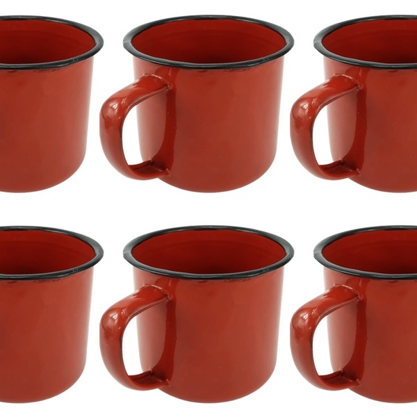 Jogo Caneca Esmaltada Vermelha 8cm 350ml 6 Peças- Yazi