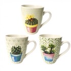 Jogo Caneca Porcelana Decorada Cacto 300ml 3 Un - Mundial