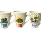 Jogo Caneca Porcelana Decorada Cacto 300ml 3 Un - Mundial