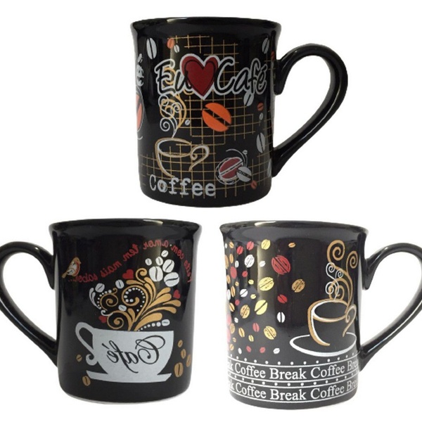 Jogo Caneca Porcelana Premium Decorada Coffee 150ml 3 Peças