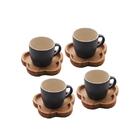 Jogo Canecas Com Pires De Madeira Woodart 4 Peças Azul