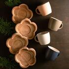 Jogo Canecas Com Pires De Madeira Woodart 4 Peças Cinza