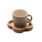 Jogo Canecas Com Pires De Madeira Woodart 4 Peças Cinza