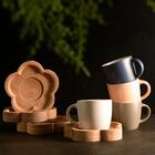 Jogo Canecas Com Pires De Madeira Woodart 4 Peças Salmon