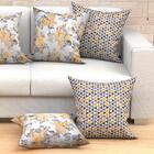 Jogo Capa Almofada Amarela Floral 4 Unidades 60cm X 60cm Teci