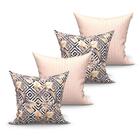 Jogo Capa Almofada Bege Estampada Grande 4 Unidades 60cm X 60