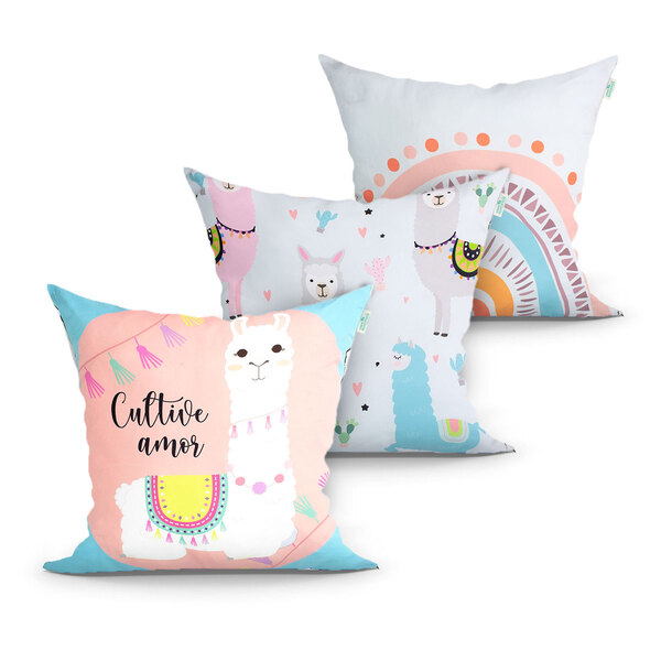 Jogo Capa Almofada Branca Para Cama Estampada 3 Unidades 45cm