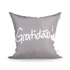 Jogo Capa Almofada Decorativa Cinza Gratidão Kit Com 3 Unidad
