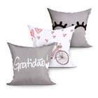 Jogo Capa Almofada Decorativa Cinza Gratidão Kit Com 3 Unidad