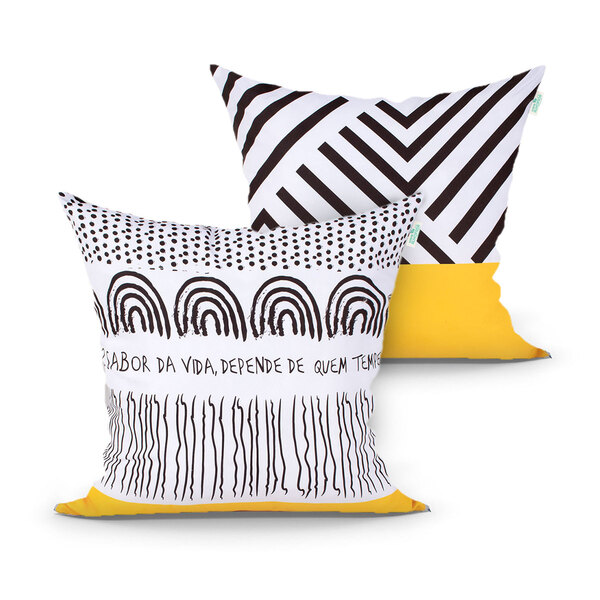 Jogo Capa Almofada Decorativa Estampada Preta Kit Com 2 Unida