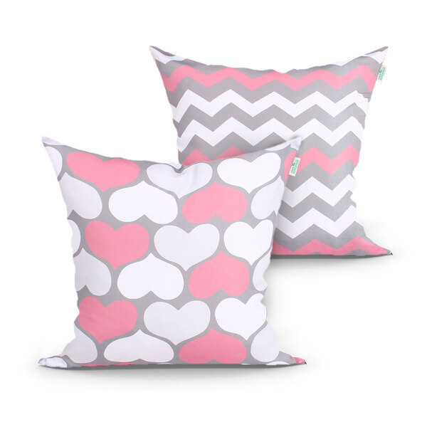 Jogo Capa Almofada Estampada Coração Para Cama Kit Com 2 Unid