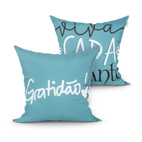Jogo Capa Almofada Estampada Gratidão Decorativa Kit Com 2 Un