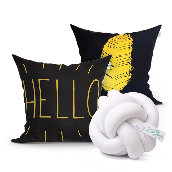 Jogo Capa Almofada Estampada Preta 2 Unidades 45cm X 45cm + A