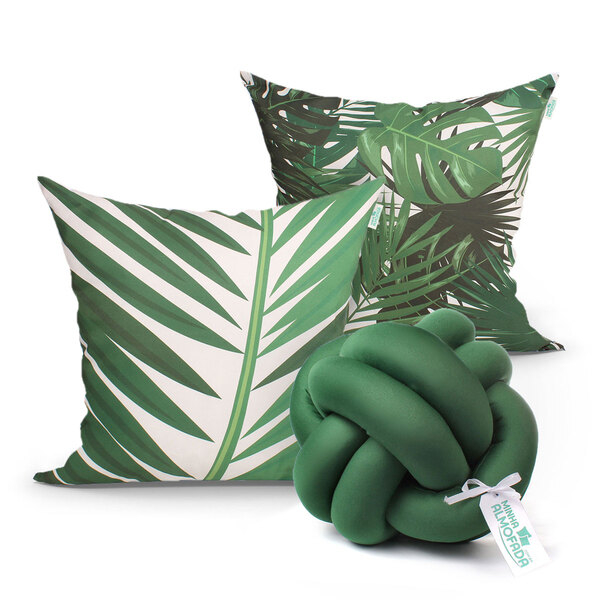 Jogo Capa Almofada Estampada Verde Para Sofá Kit 2 Capas + Al
