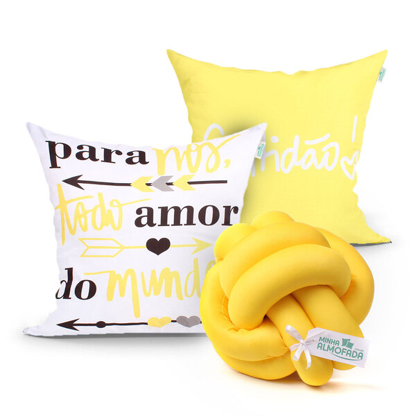 Jogo Capa Almofada Frase Amarela Estampada 2 Unidades 45cm X