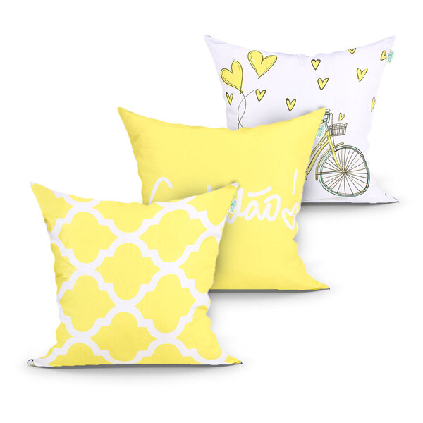 Jogo Capa Almofada Gratidão Amarela Estampada Kit Com 3 Unida
