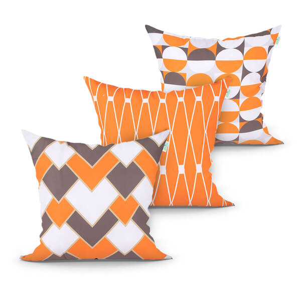 Jogo Capa Almofada Laranja Decorativa Para Sala Kit Com 3 Uni