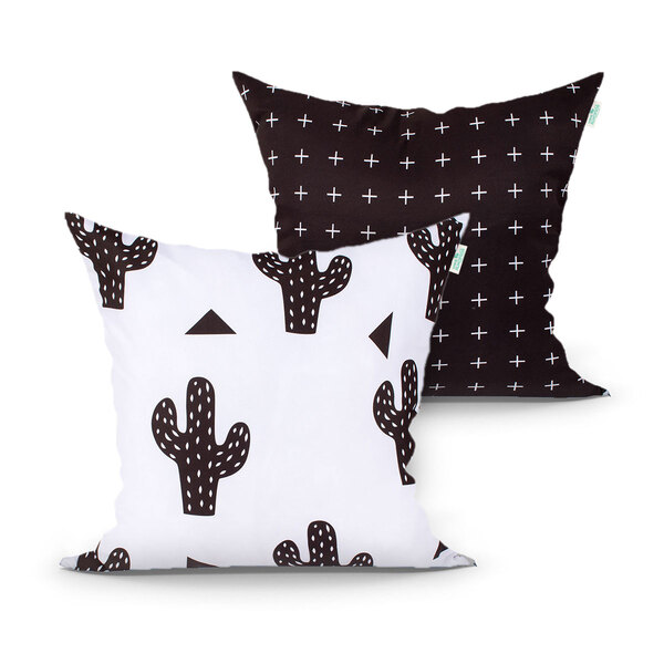 Jogo Capa Almofada Para Quarto Branca E Preta Estampada Kit C