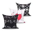 Jogo Capa Almofada Preta Estampada Decorativa Para Quarto Kit