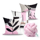 Jogo Capa Almofada Rosa Estampada Para Sala 3 Unidades 45cm +